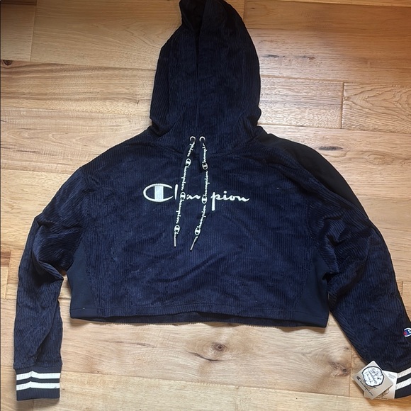 Champion Black Corduroy Cropped Hoodie - Picture 1 of 2